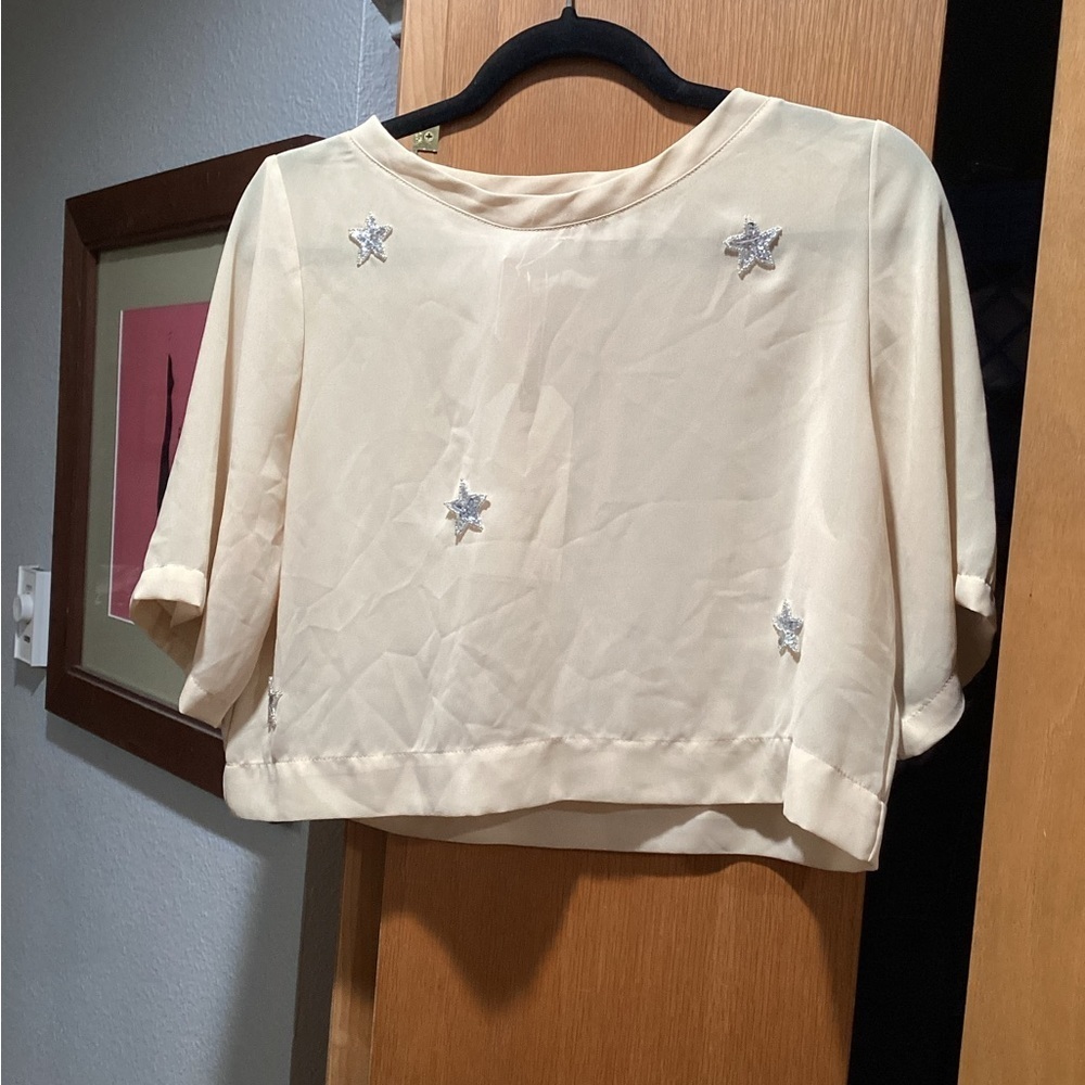 East N West Cropped Sheer Top with Sequin Stars NWT 💕